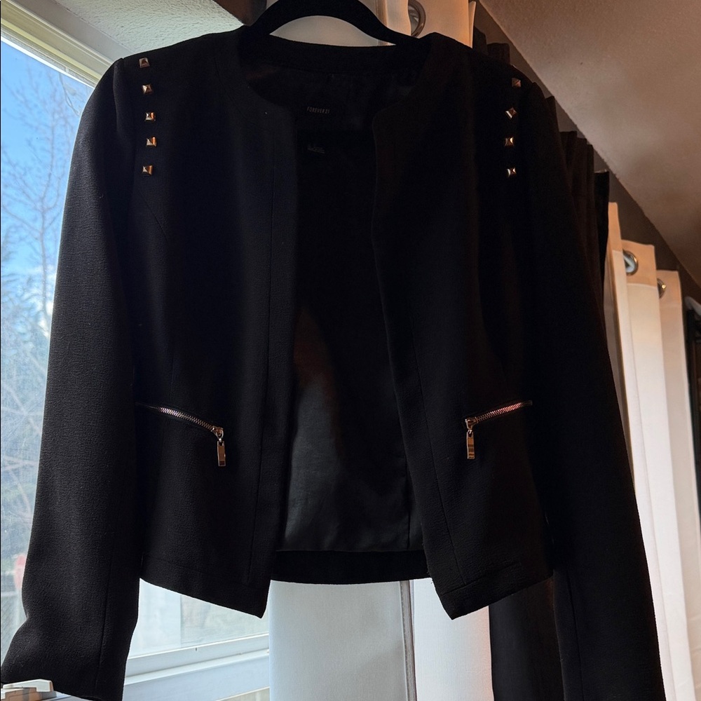Forever 21 Black Studded Open-Front Blazer